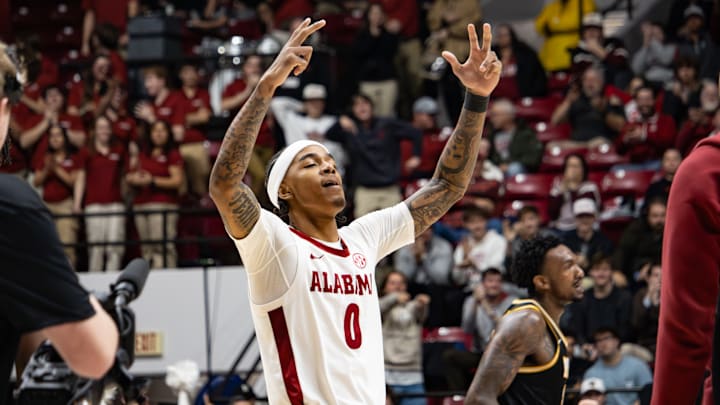 Alabama guard Labaron Philon Jr. celebrates a made three in the second half of the game against Missouri on Jan. 27, 2026. Alabama guard Labaron Philon Jr. celebrates a made three in the second half of the game against Missouri on Jan. 27, 2026.