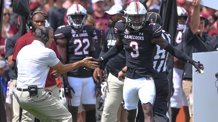 South Carolina football coach Shane Beamer and defensive back O'Donnell Fortune
