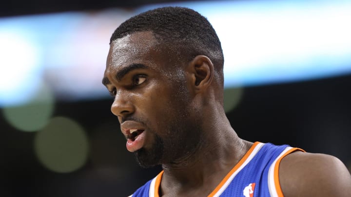 Oct 11, 2013; Toronto, Ontario, CAN; New York Knicks shooting guard Tim Hardaway Jr. (5) against the Toronto Raptors at Air Canada Centre. The Raptors beat the Knicks 100-91. Mandatory Credit: Tom Szczerbowski-USA TODAY Sports