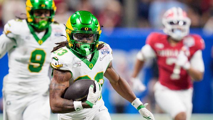 In the Peach Bowl loss to Indiana Dierre Hill ripped off a 71-yard run. On a dismal night it was a reminder of how explosive the Oregon offense can be. He took a pass 40 yards against JMU, adding a 56-yard touchdown run. In the Peach Bowl loss to Indiana Dierre Hill ripped off a 71-yard run. On a dismal night it was a reminder of how explosive the Oregon offense can be. He took a pass 40 yards against JMU, adding a 56-yard touchdown run.