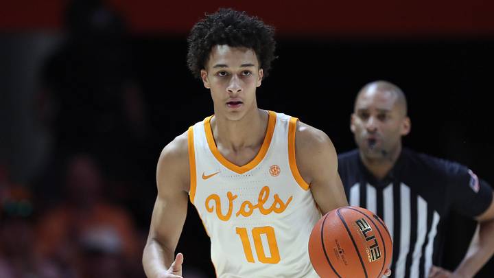 Feb 28, 2026; Knoxville, Tennessee, USA; Tennessee Volunteers forward Nate Ament (10) brings the ball up court against the Alabama Crimson Tide during the first half at Thompson-Boling Arena at Food City Center. Mandatory Credit: Randy Sartin-Imagn Images Feb 28, 2026; Knoxville, Tennessee, USA; Tennessee Volunteers forward Nate Ament (10) brings the ball up court against the Alabama Crimson Tide during the first half at Thompson-Boling Arena at Food City Center. Mandatory Credit: Randy Sartin-Imagn Images