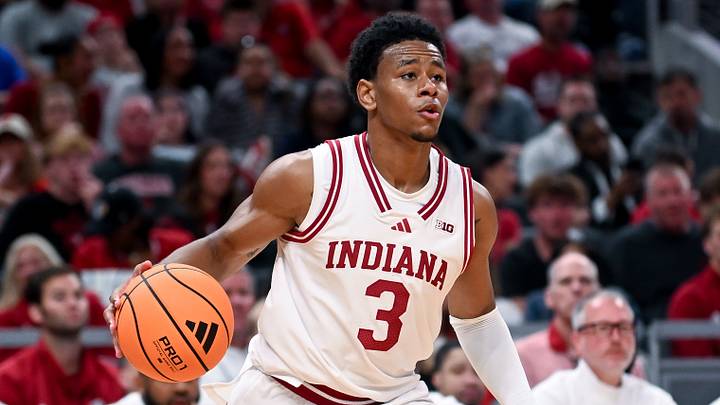 Oct 18, 2026; Indianapolis, IN, USA; Indiana Hoosiers guard Jaeden Mustaf (3) dribbles the ball against the North Carolina Tar Heels during the second half at Gainbridge Fieldhouse. Mandatory Credit: Robert Goddin-Imagn Images Oct 18, 2026; Indianapolis, IN, USA; Indiana Hoosiers guard Jaeden Mustaf (3) dribbles the ball against the North Carolina Tar Heels during the second half at Gainbridge Fieldhouse. Mandatory Credit: Robert Goddin-Imagn Images