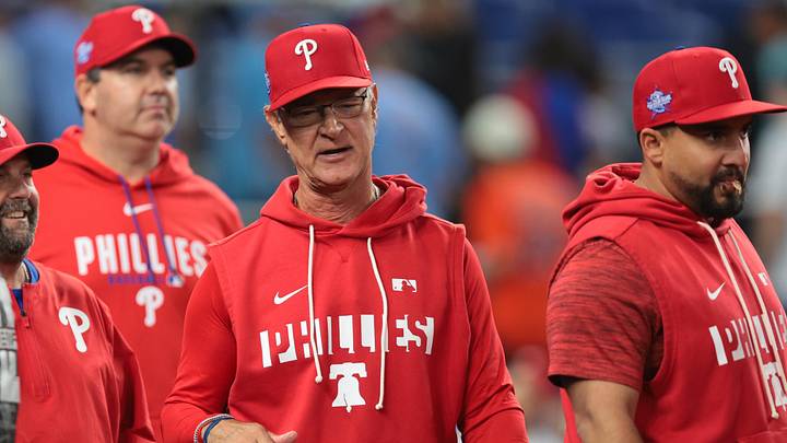 May 4, 2026; Miami, Florida, USA; Philadelphia Phillies interim manager Don Mattingly (8) celebrates after the game against the Miami Marlins at loanDepot Park. 