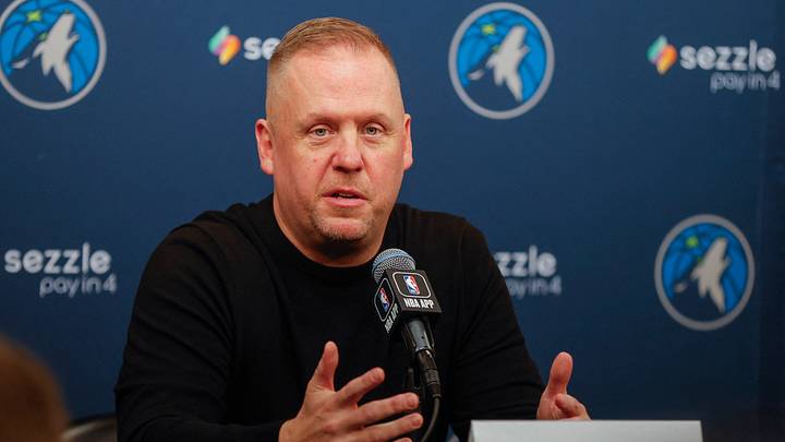 Sep 29, 2025; Minneapolis, MN, USA; Minnesota Timberwolves president of basketball operations Tim Connelly speaks to the media during media day at Target Center.