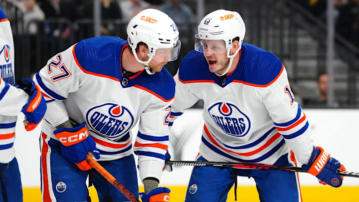 Feb 6, 2024; Las Vegas, Nevada, USA; Edmonton Oilers center Mattias Janmark (13)