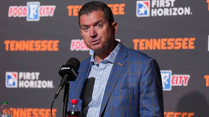 University of Tennessee's Athletic Director Danny White holds a press conference after baseball coach Tony Vitello is hired by the San Francisco Giants on Oct. 22, 2025. University of Tennessee's Athletic Director Danny White holds a press conference after baseball coach Tony Vitello is hired by the San Francisco Giants on Oct. 22, 2025.