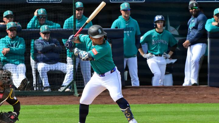 Feb 20, 2026; Peoria, Arizona, USA; Seattle Mariners shortstop Michael Arroyo (96) at bat in the second inning against the San Diego Padres during a Spring Training game at Peoria Sports Complex. Mandatory Credit: Matt Kartozian-Imagn Images Feb 20, 2026; Peoria, Arizona, USA; Seattle Mariners shortstop Michael Arroyo (96) at bat in the second inning against the San Diego Padres during a Spring Training game at Peoria Sports Complex. Mandatory Credit: Matt Kartozian-Imagn Images