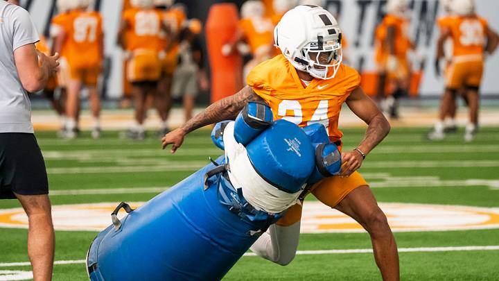 Tennessee defensive back Dylan Lewis (24) during Vols' football's first day of fall camp in Knoxville on July 30, 2025. Tennessee defensive back Dylan Lewis (24) during Vols' football's first day of fall camp in Knoxville on July 30, 2025.