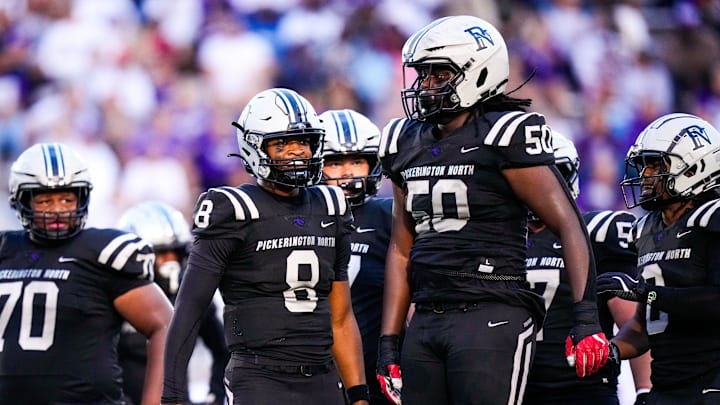 Pickerington North's react after Pickerington Central’s false start in the first half at Pickerington High School North on Friday, Sept. 5, 2025 in Pickerington, Ohio.