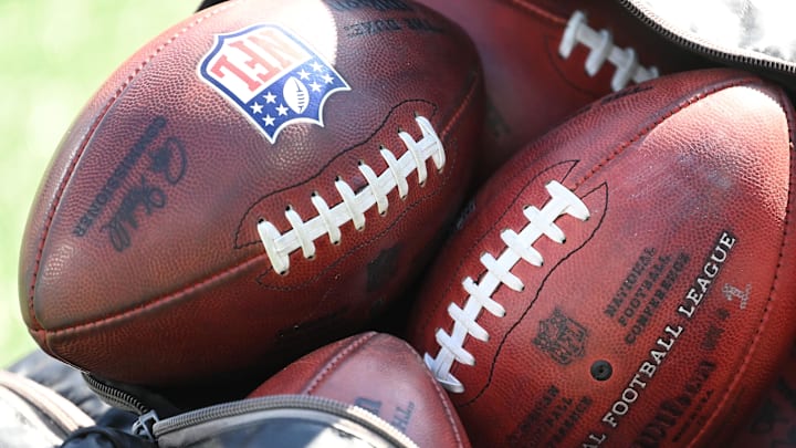 Oct 29, 2023; Charlotte, North Carolina, USA; A bag of footballs at Bank of America Stadium. Mandatory Credit: Bob Donnan-Imagn Images Oct 29, 2023; Charlotte, North Carolina, USA; A bag of footballs at Bank of America Stadium. Mandatory Credit: Bob Donnan-Imagn Images