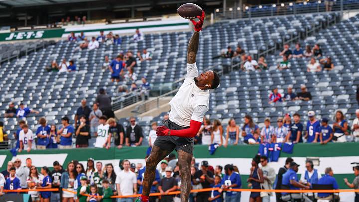 Aug 28, 2026; East Rutherford, New Jersey, USA; New York Giants wide receiver Odell Beckham Jr. (3) warms up before the game against the New York Jets at MetLife Stadium. Aug 28, 2026; East Rutherford, New Jersey, USA; New York Giants wide receiver Odell Beckham Jr. (3) warms up before the game against the New York Jets at MetLife Stadium.