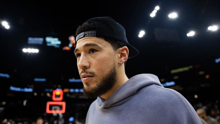 Phoenix Suns guard Devin Booker following the game against the Denver Nuggets at Footprint Center.