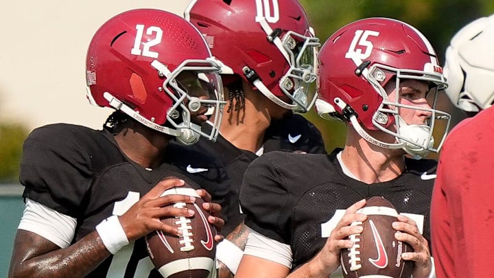 Quarterbacks Ty Simpson (15), Keelon Russell (12) and Austin Mack (10)