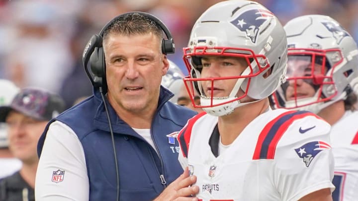 Patriots coach Mike Vrabel and quarterback Drake Maye have New England in first place in the AFC East after Sunday's win over the Titans.