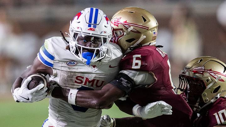 Florida State Seminoles defensive back Ja'bril Rawls (6) and Florida State Seminoles linebacker Chris Jones (10) tackle an opponent. The SMU Mustangs defeated the Florida State Seminoles 27-24 at Doak Campbell Stadium after a game that kicked off on Monday, Sept. 7, 2026. Florida State Seminoles defensive back Ja'bril Rawls (6) and Florida State Seminoles linebacker Chris Jones (10) tackle an opponent. The SMU Mustangs defeated the Florida State Seminoles 27-24 at Doak Campbell Stadium after a game that kicked off on Monday, Sept. 7, 2026.
