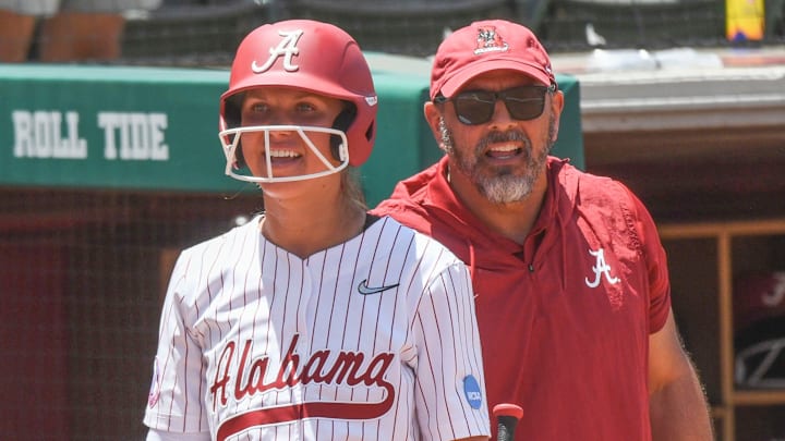 May 19 2024; Tuscaloosa, AL, USA; Smiles abound during a 9 run first inning as Alabama batter Bailey