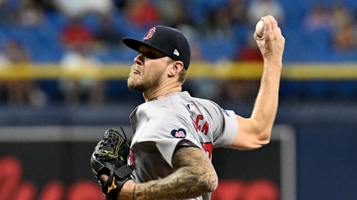 Sep 18, 2024; St. Petersburg, Florida, USA; Boston Red Sox starting pitcher Tanner Houck (89) throws a pitch in the second inning against the Tampa Bay Rays at Tropicana Field. Mandatory Credit: Jonathan Dyer-Imagn Images
