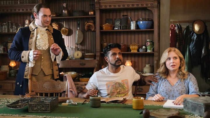 “The Primary Source” – When Sam’s book publisher requires source material for her biography on Isaac, she and Jay take a field trip to find a diary he claims he hid when he was alive, on the CBS Original series GHOSTS, Thursday, Dec. 5 (8:31-9:01 PM, ET/PT) on the CBS Television Network, and streaming on Paramount+ (live and on demand for Paramount+ with SHOWTIME subscribers, or on demand for Paramount+ Essential subscribers the day after the episode airs)*. Pictured (L-R): Brandon Scott Jones