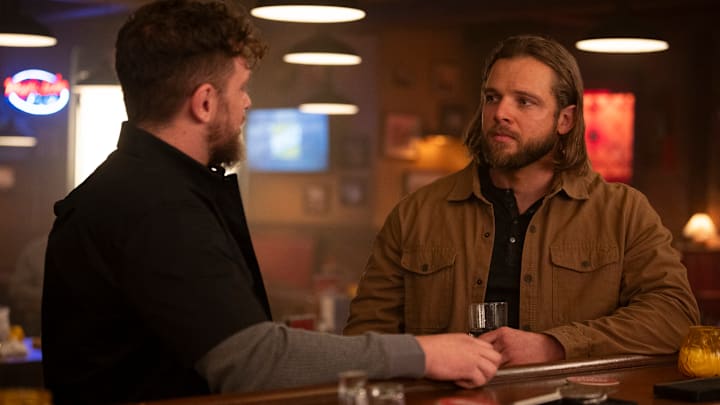 “I Do” – Gabriela prepares to walk down the aisle on her wedding day as Bode receives some surprising news, on the second season finale of FIRE COUNTRY, Friday, May 17 (9:00-10:00 PM, ET/PT) on the CBS Television Network, and streaming on Paramount+ Pictured: Adam Aalderks as Rick Stengler and Max Thieriot as Bode Leone. Photo: Sergei Bachlakov/CBS ©2024 CBS Broadcasting, Inc. All Rights Reserved.