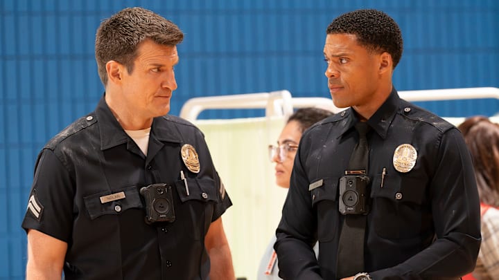 THE ROOKIE - ÒWildfireÓ - Nyla remains suspicious of Liam Glasser as a wildfire erupts, causing chaos in the city. Meanwhile, James tries to help a friend, and Seth makes a costly mistake, putting two of their own in danger. TUESDAY, FEB. 25 ( 9:00-10:00 p.m. EST) on ABC. (Disney/Mike Taing) 
NATHAN FILLION, DERIC AUGUSTINE