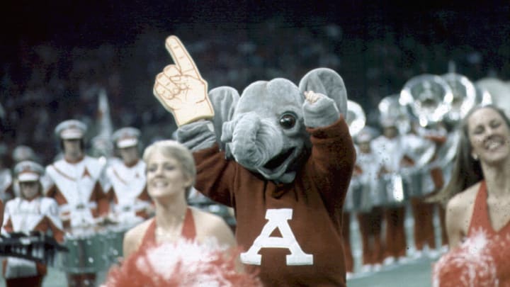 1-1-1980 -- New Orleans, La -- Alabama won the 1979 National Championship after beating Arkansas by a score of 24-9 in the Sugar Bowl in New Orleans, La. Bear Bryant coached the win over Arkansas coach Lou Holtz. (Tuscaloosa News / Robert Sutton) Cheerleader / Big Al