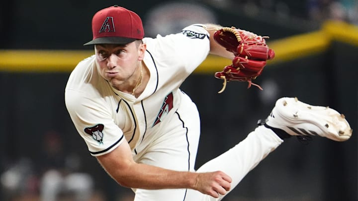 Arizona Diamondbacks starting pitcher Brandon Pfaadt throws to the Houston Astros in the fourth inning at Chase Field in Phoenix on July 23, 2025.
