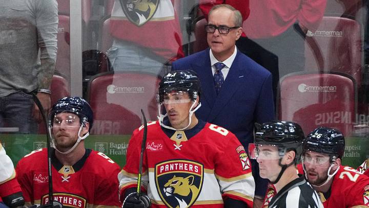 Oct 11, 2025; Sunrise, Florida, USA; Florida Panthers head coach Paul Maurice looks on during the third period against the Ottawa Senators at Amerant Bank Arena. Mandatory Credit: Jim Rassol-Imagn Images Oct 11, 2025; Sunrise, Florida, USA; Florida Panthers head coach Paul Maurice looks on during the third period against the Ottawa Senators at Amerant Bank Arena. Mandatory Credit: Jim Rassol-Imagn Images