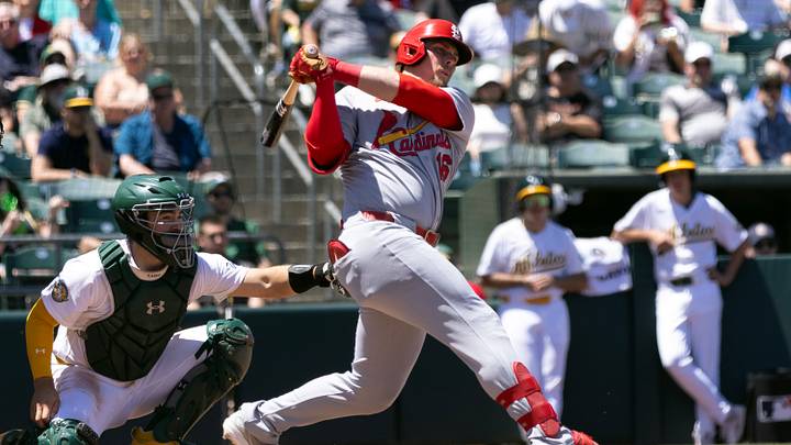 May 14, 2026; West Sacramento, California, USA; St. Louis Cardinals third baseman Nolan Gorman (16) follows through on his RBI single against the Athletics during the sixth inning at Sutter Health Park. Mandatory Credit: D. Ross Cameron-Imagn Images May 14, 2026; West Sacramento, California, USA; St. Louis Cardinals third baseman Nolan Gorman (16) follows through on his RBI single against the Athletics during the sixth inning at Sutter Health Park. Mandatory Credit: D. Ross Cameron-Imagn Images