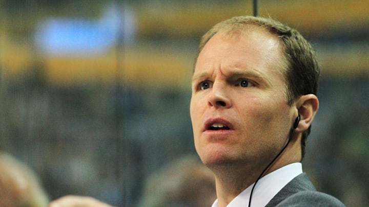 Mar 24, 2012; Buffalo, NY, USA; Buffalo Sabres coach Kevyn Adams during the game against the Minnesota Wild at the First Niagara Center. Sabres beat the Wild 3-1. Mandatory Credit: Kevin Hoffman-Imagn Images