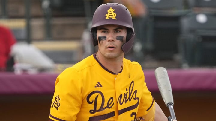 Arizona State catcher Josiah Cromwick prepares to bat against Ohio State during the seventh inning at Phoenix Municipal Stadium on Feb. 16, 2025.