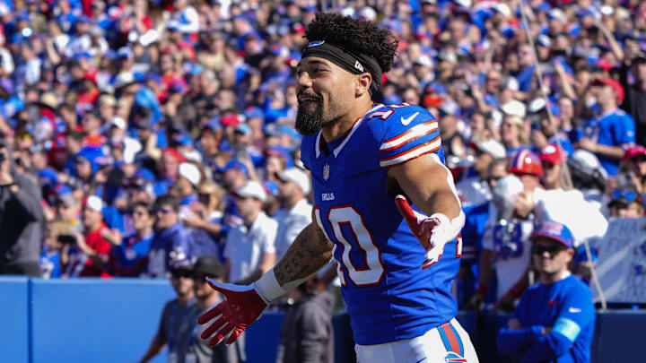 Oct 20, 2024; Orchard Park, New York, USA; Buffalo Bills wide receiver Khalil Shakir (10) is introduced