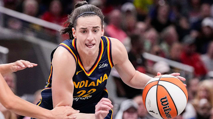Indiana Fever guard Caitlin Clark (22) rushes up the court Sunday, Sept. 15, 2024, during the game at Gainbridge Fieldhouse in Indianapolis. The Indiana Fever defeated the Dallas Wings, 110-109. Indiana Fever guard Caitlin Clark (22) rushes up the court Sunday, Sept. 15, 2024, during the game at Gainbridge Fieldhouse in Indianapolis. The Indiana Fever defeated the Dallas Wings, 110-109.