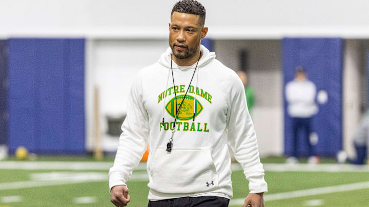 Notre Dame head coach Marcus Freeman during Notre Dame Spring Practice