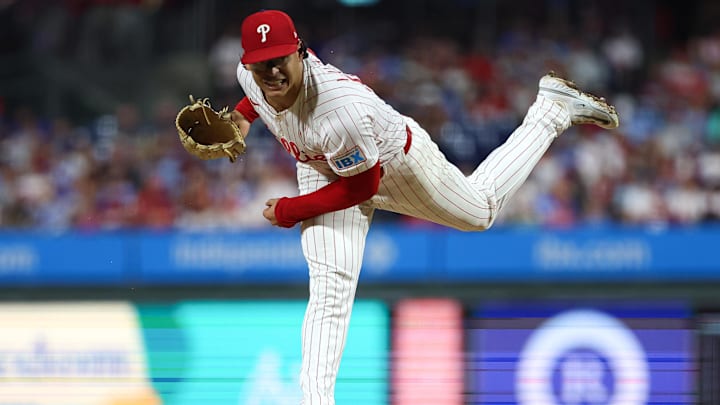 Sep 24, 2025; Philadelphia, Pennsylvania, USA; Philadelphia Phillies pitcher Jesus Luzardo (44) throws a pitch against the Miami Marlins during the fifth inning at Citizens Bank Park. Mandatory Credit: Bill Streicher-Imagn Images