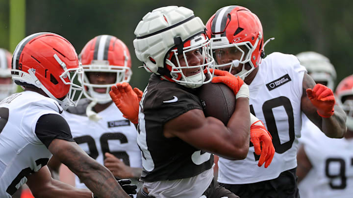Cleveland Browns running back Ahmani Marshall (39) runs for yards during NFL training camp at CrossCountry Mortgage Campus, Friday, July 25, 2025, in Berea, Ohio. Cleveland Browns running back Ahmani Marshall (39) runs for yards during NFL training camp at CrossCountry Mortgage Campus, Friday, July 25, 2025, in Berea, Ohio.