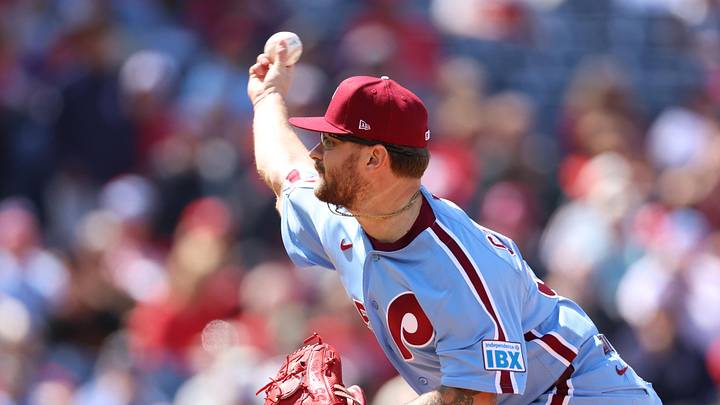 Apr 30, 2026; Philadelphia, Pennsylvania, USA; Philadelphia Phillies pitcher Chase Shugart (55) throws a pitch during the ninth inning against the San Francisco Giants at Citizens Bank Park. Mandatory Credit: Bill Streicher-Imagn Images