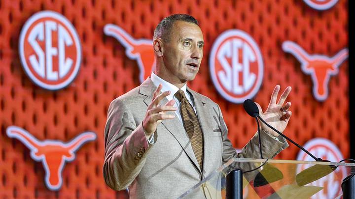 Texas Longhorns head coach Steve Sarkisian speaks to the press during SEC Football Kickoff Media Day at the Tampa Marriott. Texas Longhorns head coach Steve Sarkisian speaks to the press during SEC Football Kickoff Media Day at the Tampa Marriott.