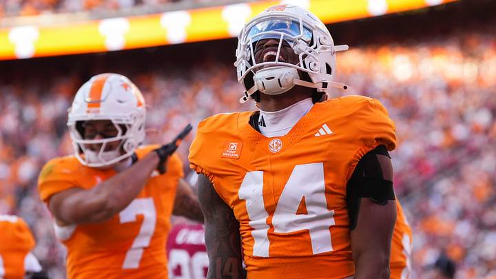 Tennessee wide receiver Braylon Staley (14) celebrates after a touchdown during a football game between Tennessee and Alabama at Neyland Stadium in Knoxville, Tenn., on Oct. 17, 2026. Tennessee wide receiver Braylon Staley (14) celebrates after a touchdown during a football game between Tennessee and Alabama at Neyland Stadium in Knoxville, Tenn., on Oct. 17, 2026.