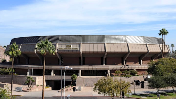 Nov 7, 2009; Tempe, AZ, USA; General view of the exterior of the Wells Fargo Arena on the campus of Arizona State. Mandatory Credit: Kirby Lee/Image of Sport-Imagn Images