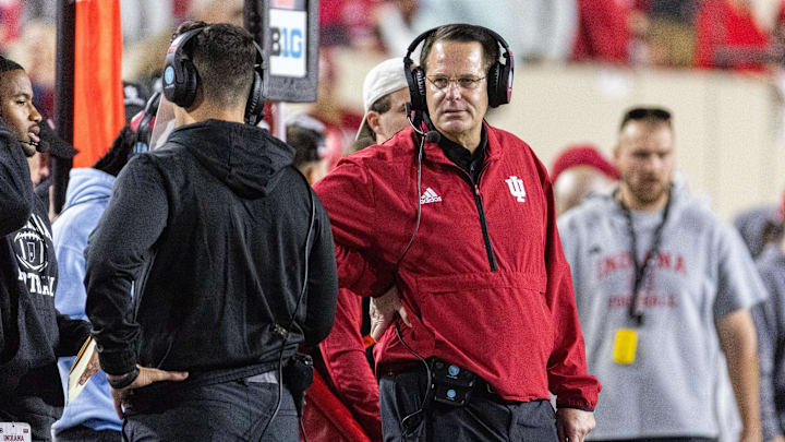 Indiana Hoosiers head coach Curt Cignetti  looks on in the game against the Michigan Wolverines  at Memorial Stadium.