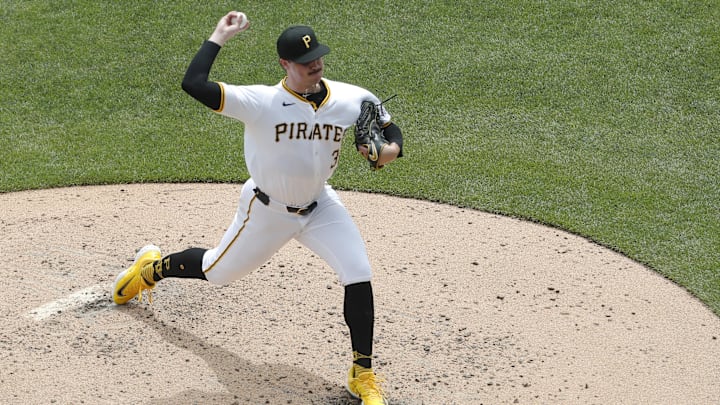 Pittsburgh Pirates starting pitcher Paul Skenes (30) pitches against the San Francisco Giants during the fourth inning at PNC Park.