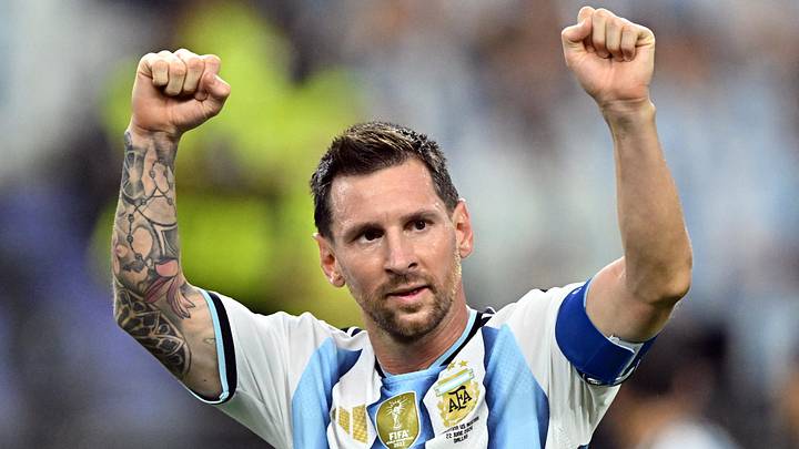  June 22, 2026; Arlington, Texas, U.S.; Argentina's Lionel Messi celebrates after the match.  Mandatory Credit: Maria Lysaker-Imagn Images 