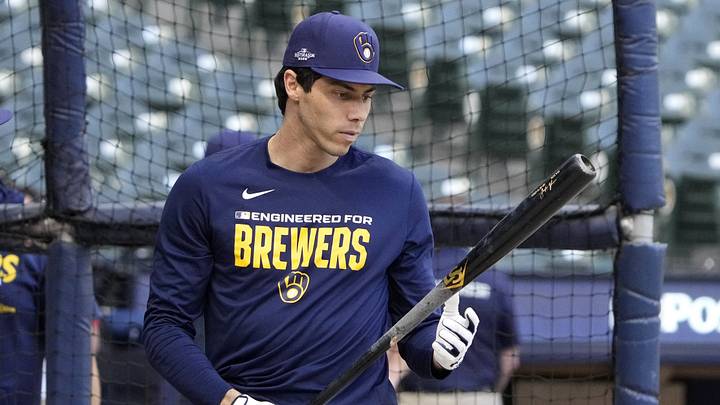 Oct 11, 2026; Milwaukee, Wisconsin, USA; Milwaukee Brewers designated hitter Christian Yelich (22) takes batting practice prior to game one of the NLCS for the 2026 MLB Playoffs at American Family Field. Mandatory Credit: Michael McLoone-Imagn Images Oct 11, 2026; Milwaukee, Wisconsin, USA; Milwaukee Brewers designated hitter Christian Yelich (22) takes batting practice prior to game one of the NLCS for the 2026 MLB Playoffs at American Family Field. Mandatory Credit: Michael McLoone-Imagn Images