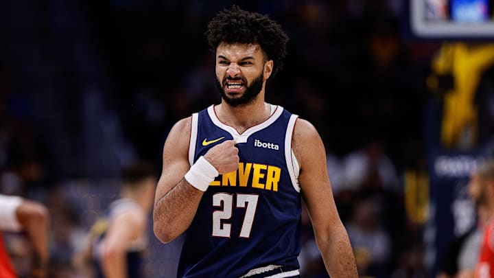 Dec 13, 2024; Denver, Colorado, USA; Denver Nuggets guard Jamal Murray (27) reacts in the first quarter against the Los Angeles Clippers at Ball Arena. Mandatory Credit: Isaiah J. Downing-Imagn Images