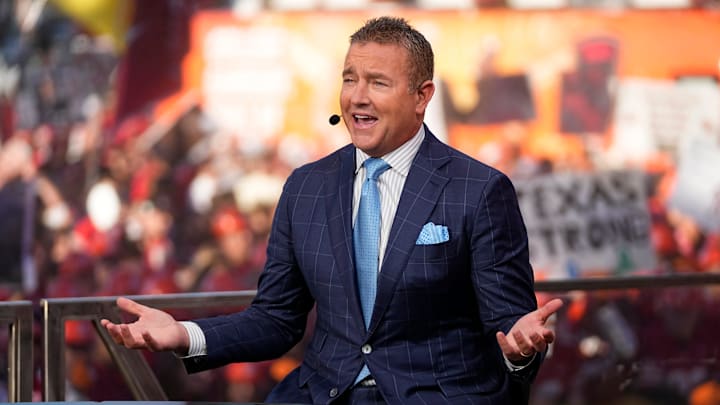 Kirk Herbstreit speaks on the set of ESPN College GameDay prior to the NCAA football game between the Ohio State Buckeyes and the Texas Longhorns at Ohio Stadium on Aug. 30, 2025. Kirk Herbstreit speaks on the set of ESPN College GameDay prior to the NCAA football game between the Ohio State Buckeyes and the Texas Longhorns at Ohio Stadium on Aug. 30, 2025.