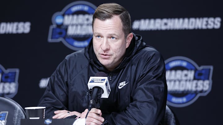 Mar 26, 2026; Chicago, IL, USA; Iowa State Cyclones head coach T.J. Otzelberger speaks ahead of the Midwest regional of the men's 2026 NCAA Tournament at United Center. 