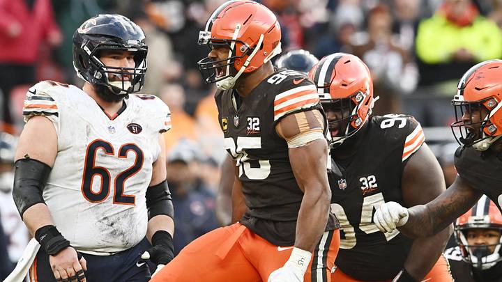 Myles Garrett celebrates a big stop against the Bears. Myles Garrett celebrates a big stop against the Bears.