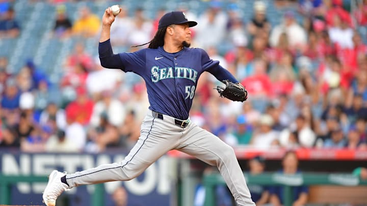 Seattle Mariners pitcher Luis Castillo throws during a game against the Los Angeles Angels on July 11 at Angel Stadium. Seattle Mariners pitcher Luis Castillo throws during a game against the Los Angeles Angels on July 11 at Angel Stadium.