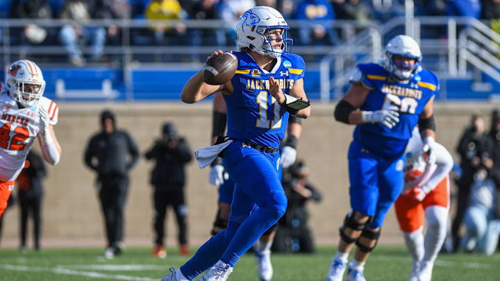 SDSu's quarterback Mark Gronowski runs with the ball during a game against Mercer University on Saturday, Dec. 2, 2023 at Dana J Dykhouse Stadium in Brookings. SDSu's quarterback Mark Gronowski runs with the ball during a game against Mercer University on Saturday, Dec. 2, 2023 at Dana J Dykhouse Stadium in Brookings.