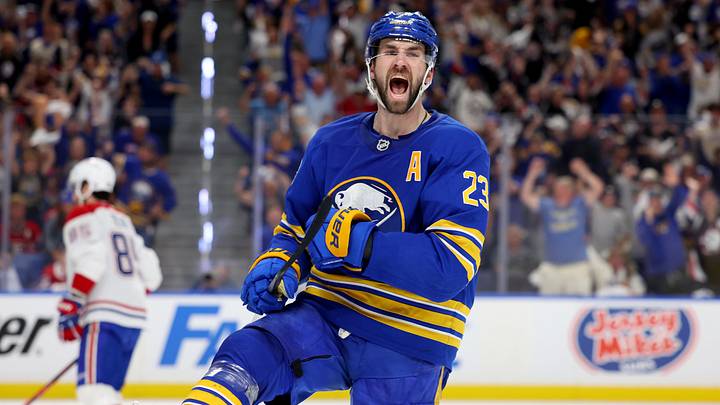 May 18, 2026; Buffalo, New York, USA; Buffalo Sabres defenseman Mattias Samuelsson (23) reacts after scoring a goal during the second period against the Montréal Canadiens in game seven of the second round of the 2026 Stanley Cup Playoffs at KeyBank Center. Mandatory Credit: Timothy T. Ludwig-Imagn Images May 18, 2026; Buffalo, New York, USA; Buffalo Sabres defenseman Mattias Samuelsson (23) reacts after scoring a goal during the second period against the Montréal Canadiens in game seven of the second round of the 2026 Stanley Cup Playoffs at KeyBank Center. Mandatory Credit: Timothy T. Ludwig-Imagn Images
